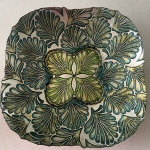 SOLD - Handcrafted Floral Metal Decorative Wall Plate - Green & Teal